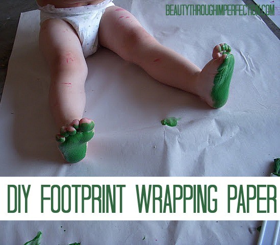 So cute! Shows you how to make your own wrapping paper with handprints and footprints for christmas! 