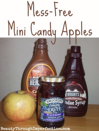 Mini Candy Apples. Love the recipe idea and how it doesn't end up all over the face! ;)