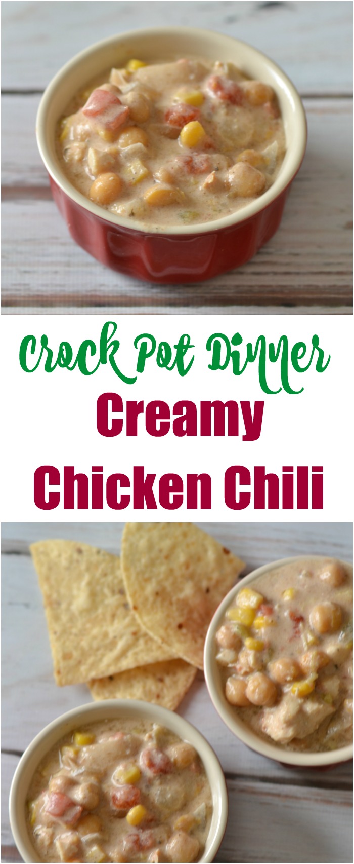 Easy Crock Pot Dinner Creamy Chicken Chili is an easy crockpot meal that will satisfy your whole family. This yummy slow cooker chicken dump recipe.